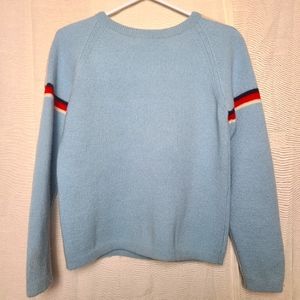 Vintage Women's Baby Blue Stripes Casual Fall Winter Knit Crewneck Sweater